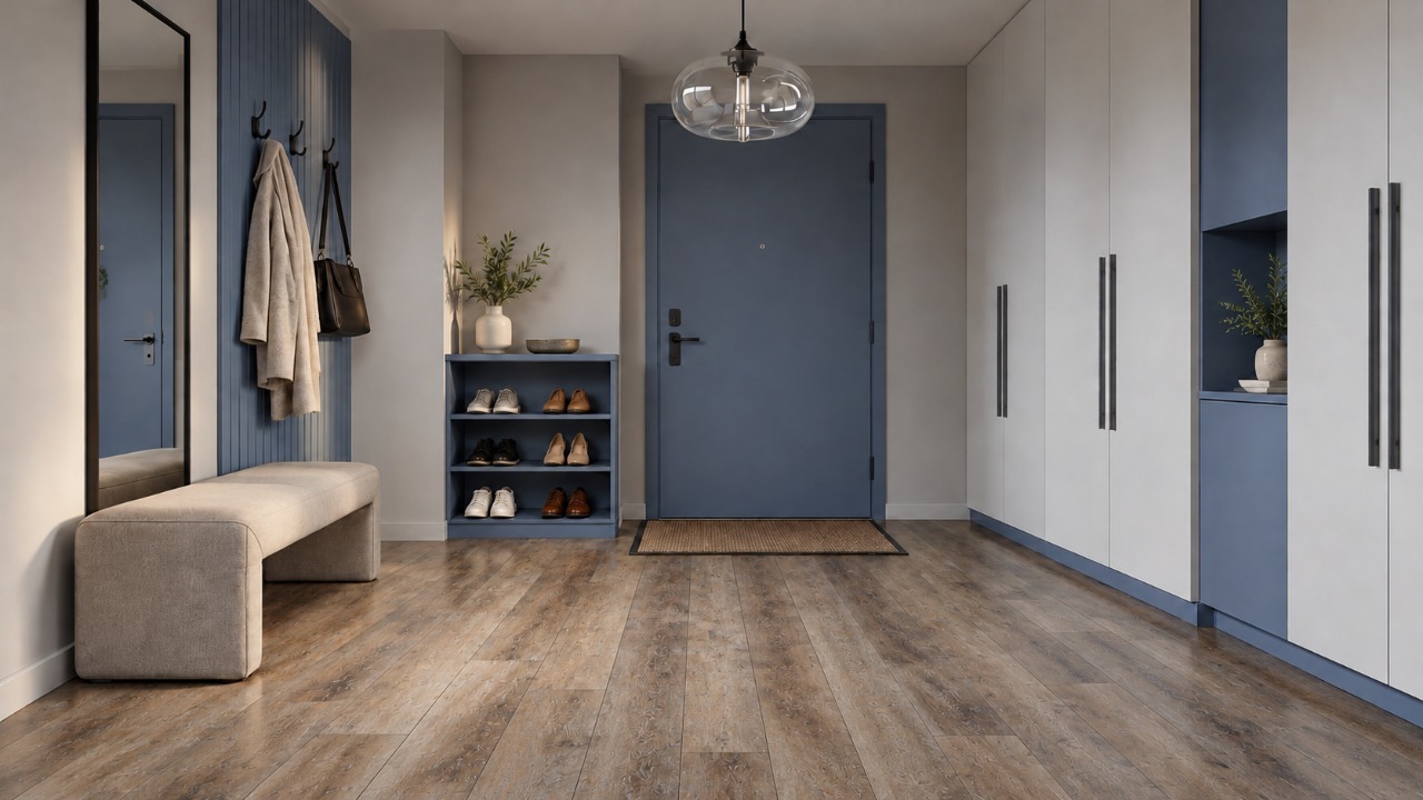 интерьер коридора с голубыми акцентами